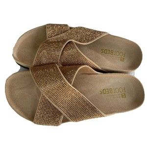 NWOT White Mountain Footbeds Gold Sparkly Beige HEROIC W33115 Sandals Size 7